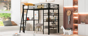 Loft Metal Bed With 3 Layers Of Shelves And Desk, Stylish Metal Frame Bed With board - R&R Furniture Gallery (Fountain Valley, CA)