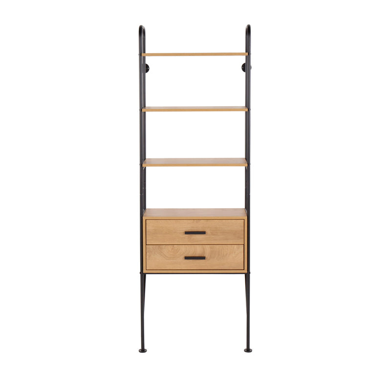Lumi Source Lean industrial bookcase in black and brown with open shelves and metal frame for versatile storage and display.