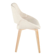 Lumi Source Fabrico mid-century modern dining chair set with natural bent wood legs in blue, cream, or camel upholstery.