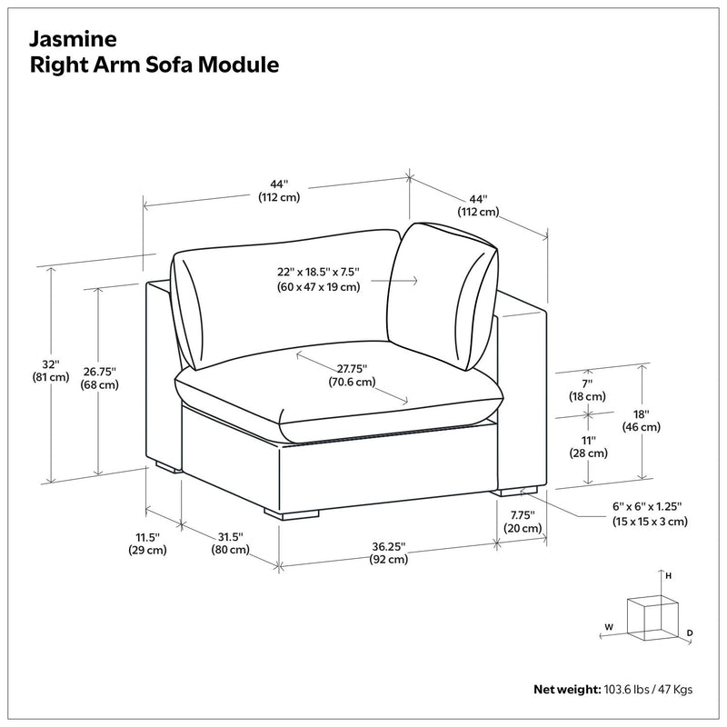 Jasmine - Right Arm Sofa Module - Gray - R&R Furniture Gallery (Fountain Valley, CA)
