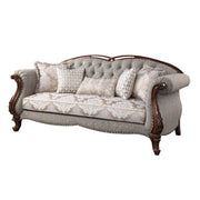 Miyeon - Sofa With 5 Pillows - Fabric & Cherry - R&R Furniture Gallery (Fountain Valley, CA)