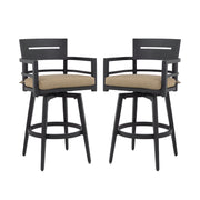 Set of 2 Life Outside outdoor swivel bar chairs with ergonomic backrests and 360-degree rotation, ideal for outdoor patios.