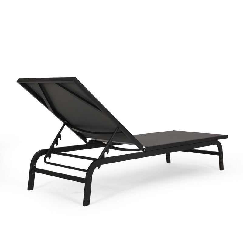 Noble House Finn outdoor chaise lounge with modern design, featuring a sleek frame and comfortable cushions for outdoor relaxation.