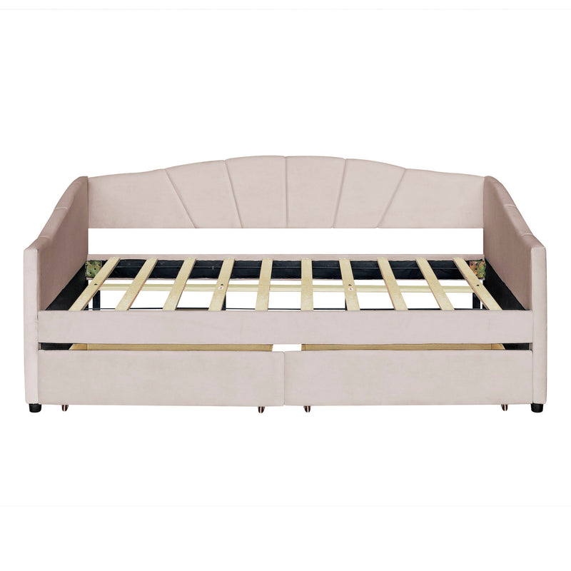 Upholstered Daybed With Two Drawers And Wood Slat - R&R Furniture Gallery (Fountain Valley, CA)