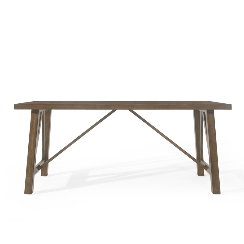 Noble House farmhouse style dining table with wood-like top, sturdy wood legs, and spacious surface for family meals.