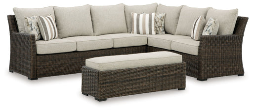 Brook Ranch - Sofa Sectional, Bench With Cushion (Set of 3) - Brown - R&R Furniture Gallery (Fountain Valley, CA)