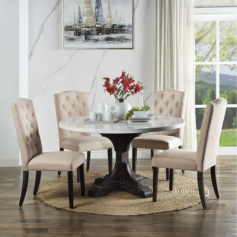 Gerardo - Dining Table - White Marble Top & Weathered Espresso - R&R Furniture Gallery (Fountain Valley, CA)