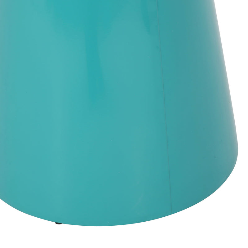 Noble House outdoor modern metal end table with large square surface and sleek black finish, ideal for patio or garden spaces.