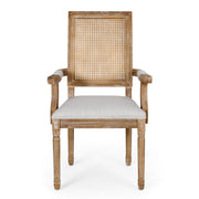 Elegant French country style Noble House dining arm chair with cane backrest and wooden frame, showcasing classic craftsmanship.