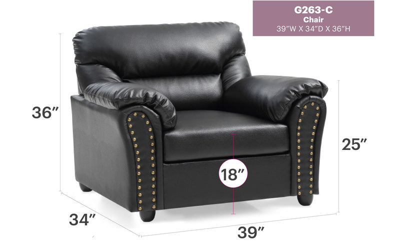 Black Olney arm chair by Glory Furniture featuring a modern design with cushioned seat and backrest for comfortable seating.