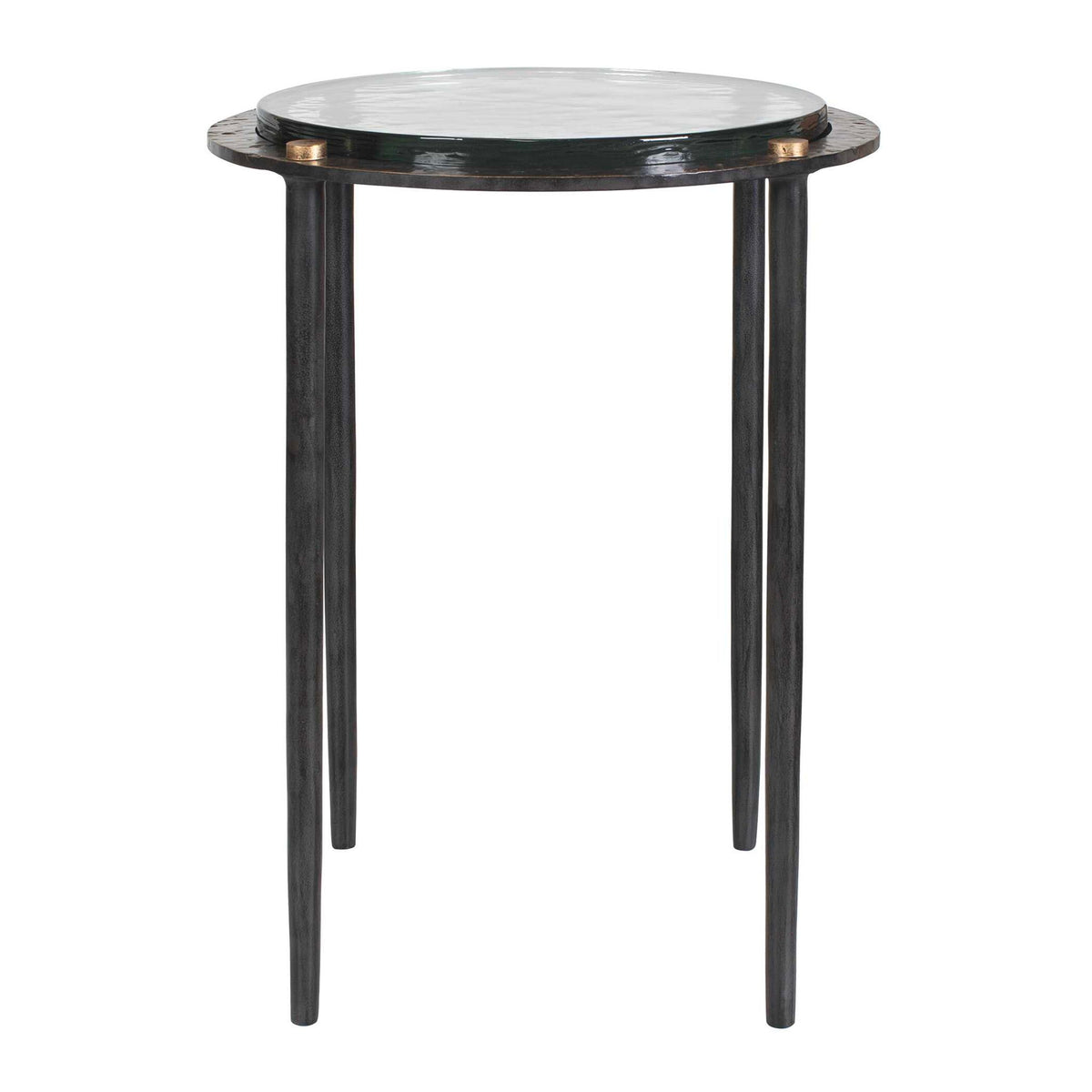 Kennington - Round Glass Accent Table - Black / Brass / Bronze