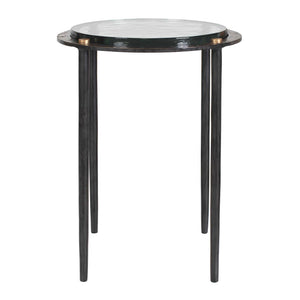 Kennington - Round Glass Accent Table - Black / Brass / Bronze