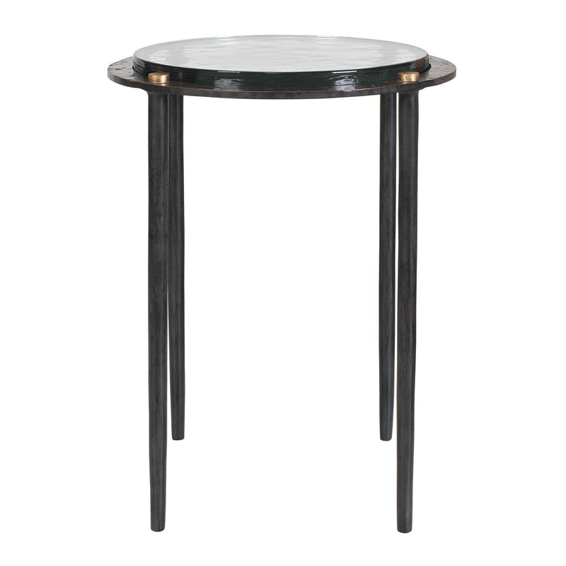 Kennington - Round Glass Accent Table - Black / Brass / Bronze