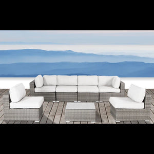 6 Seater Rattan Wicker Outdoor Lounge Set With Cushions - Gray Mix