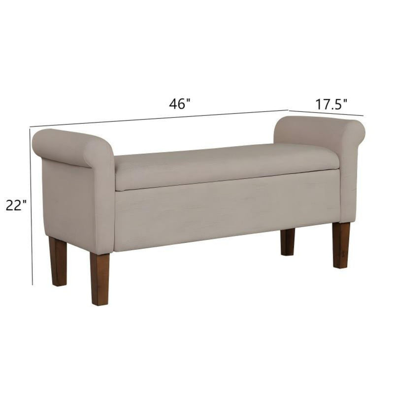 Upholstered Storage Bench With Rolled Armrests - Beige - R&R Furniture Gallery (Fountain Valley, CA)