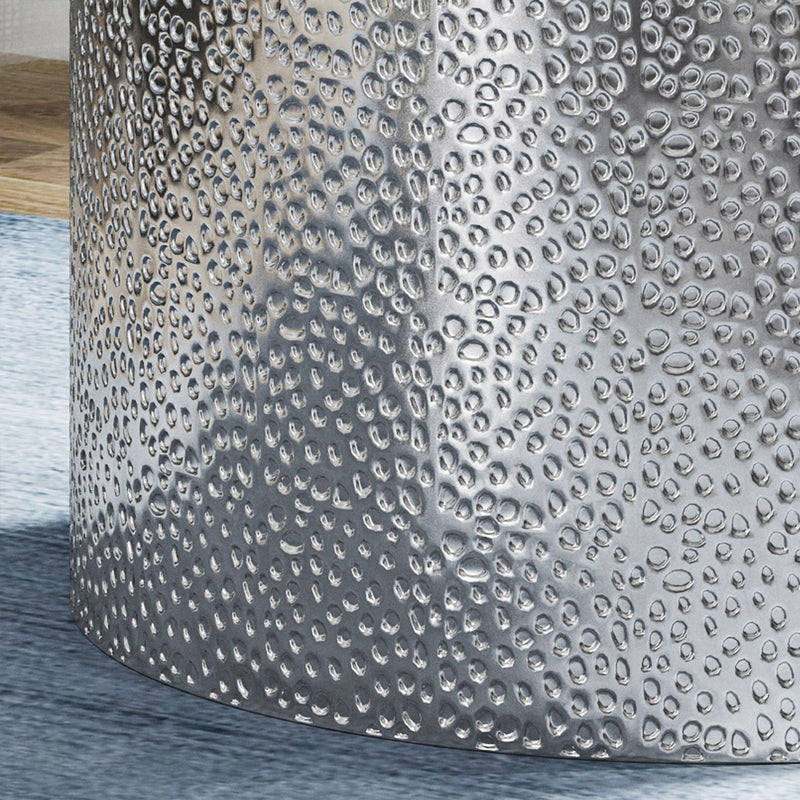 Noble House modern round accent table with hammered surface and sleek design, ideal for living room or as a stylish side table.