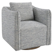 Uttermost Corben swivel chair with a plush upholstered seat and wooden base, featuring a modern design perfect for living spaces.