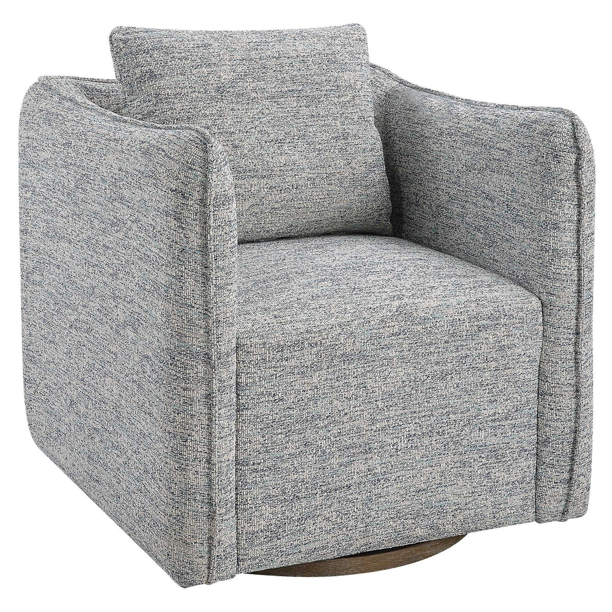 Uttermost Corben swivel chair with a plush upholstered seat and wooden base, featuring a modern design perfect for living spaces.