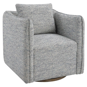 Uttermost Corben swivel chair with a plush upholstered seat and wooden base, featuring a modern design perfect for living spaces.