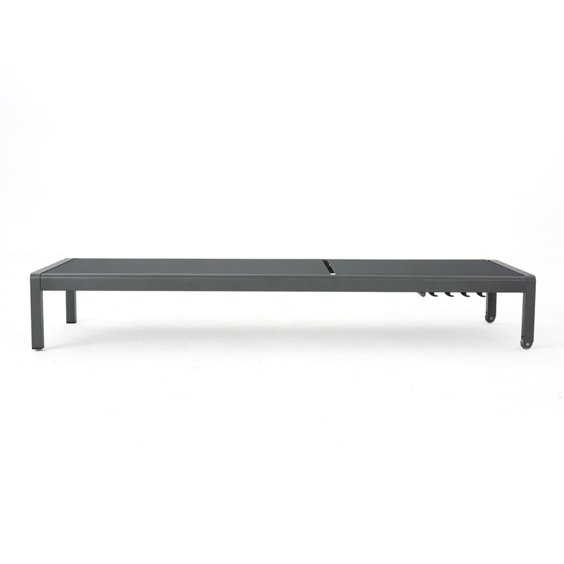 Noble House outdoor patio chaise lounge with five reclining positions, featuring a sleek design and cushioned seating for relaxing outdoors.