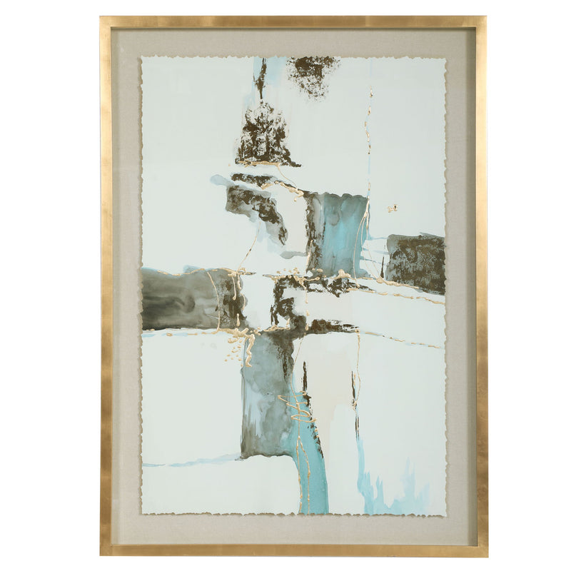 Gold abstract canvas art titled Crosswalk by Uttermost featuring bold, modern design on a textured canvas.
