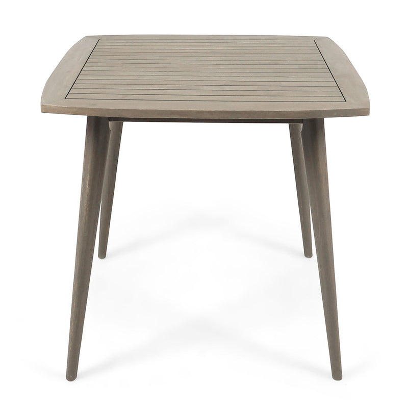 Modern indoor square acacia wood dining table with toothpick leg design, by Noble House, showcasing sleek and stylish craftsmanship.