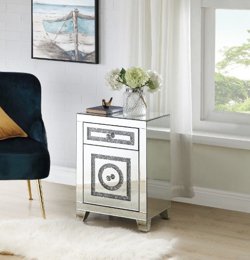 Noralie - 26"H Accent Table With Storage Drawers - Mirrored & Faux Diamonds - R&R Furniture Gallery (Fountain Valley, CA)
