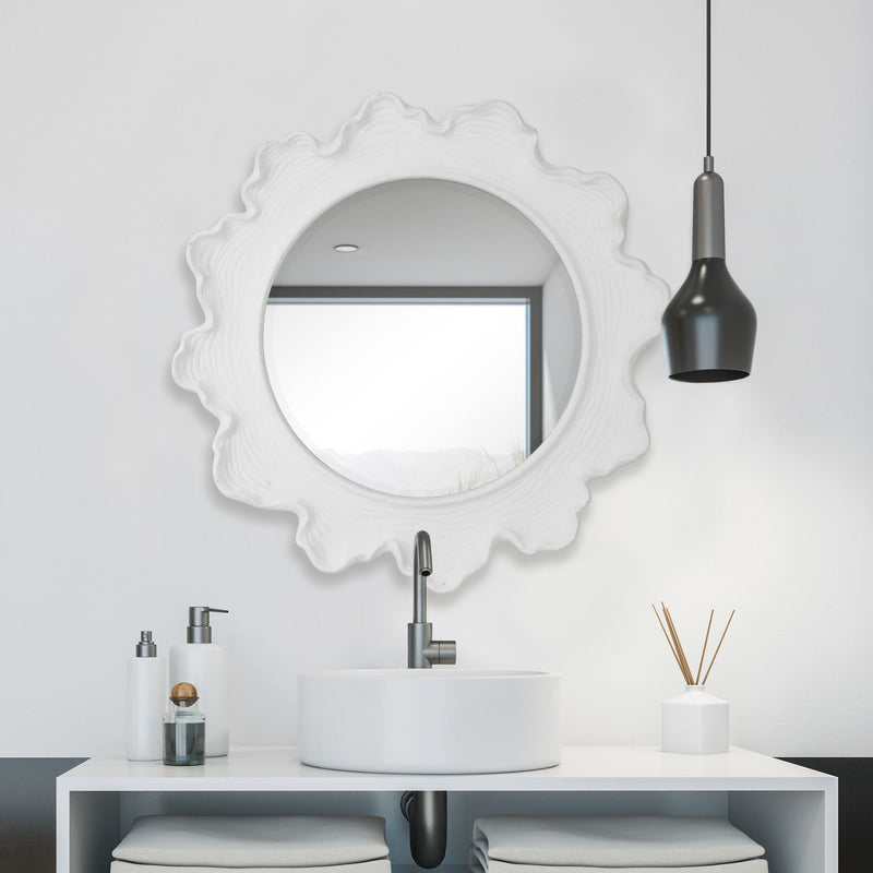 White round wall mirror featuring sea coral design by Uttermost, perfect for coastal or nautical decor.