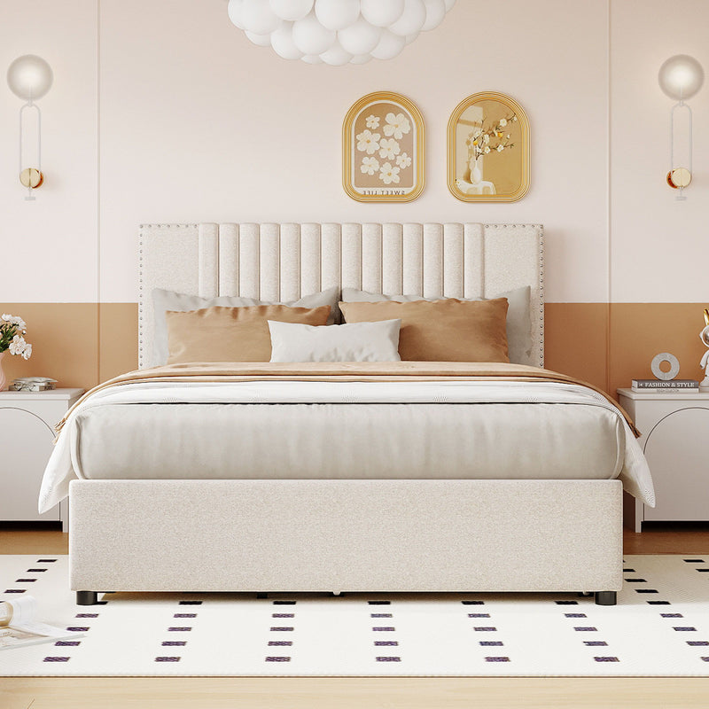 Upholstered Platform Bed With Drawers, Classic Headboard Design - R&R Furniture Gallery (Fountain Valley, CA)
