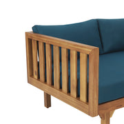 Noble House Claremont 3-seater teak acacia wood daybed sofa with water-resistant cushions, ideal for outdoor relaxation.
