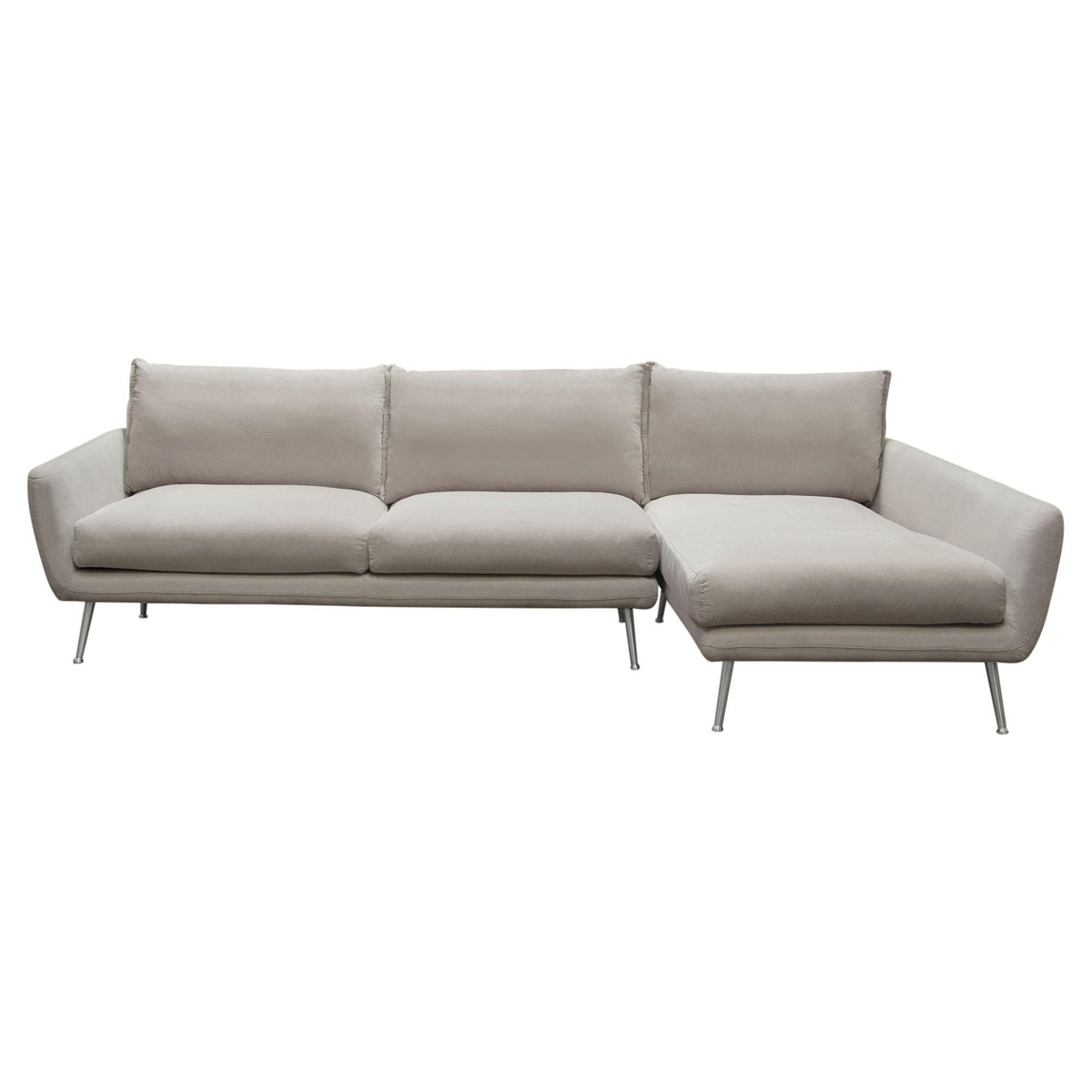 Vantage RF 2PC Sectional in Light Flax Fabric w/ Feather Down Seating & Brushed Metal Legs by Diamond Sofa