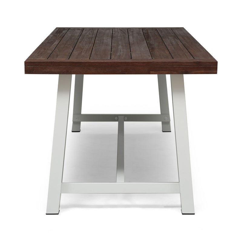 Outdoor dining table with wooden frame and slat top from Noble House Equilibrium collection, perfect for patio or garden spaces.