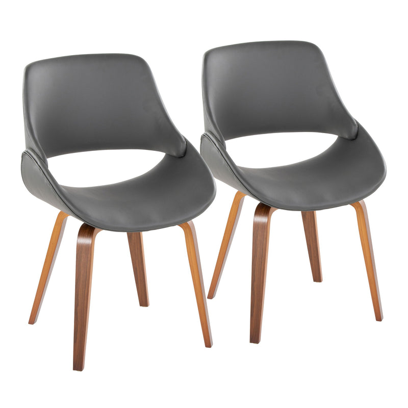Lumi Source Fabrico Mid Century Modern Style Dining Chairs, set of 2, with wooden legs and upholstered seats.
