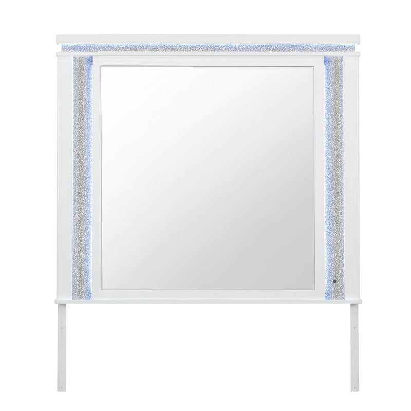 Adalid - Square Shaped Mirror With LED Lighting And Glittered Detailing - White - R&R Furniture Gallery (Fountain Valley, CA)