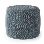 Simpli-Home Bayley round braided accent pouf in neutral tones, versatile and stylish for living room or seating area.