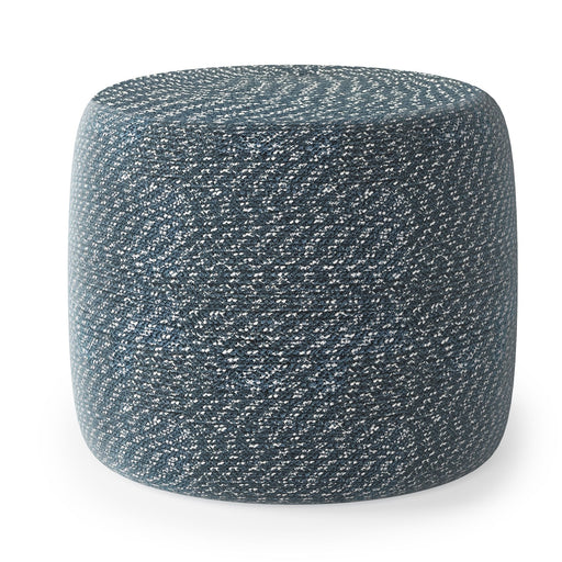 Simpli-Home Bayley round braided accent pouf in neutral tones, versatile and stylish for living room or seating area.