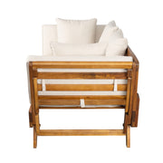 Noble House outdoor patio daybed sofa with 3 seats, foldable armrests, and 4 back pillows for comfortable outdoor lounging
