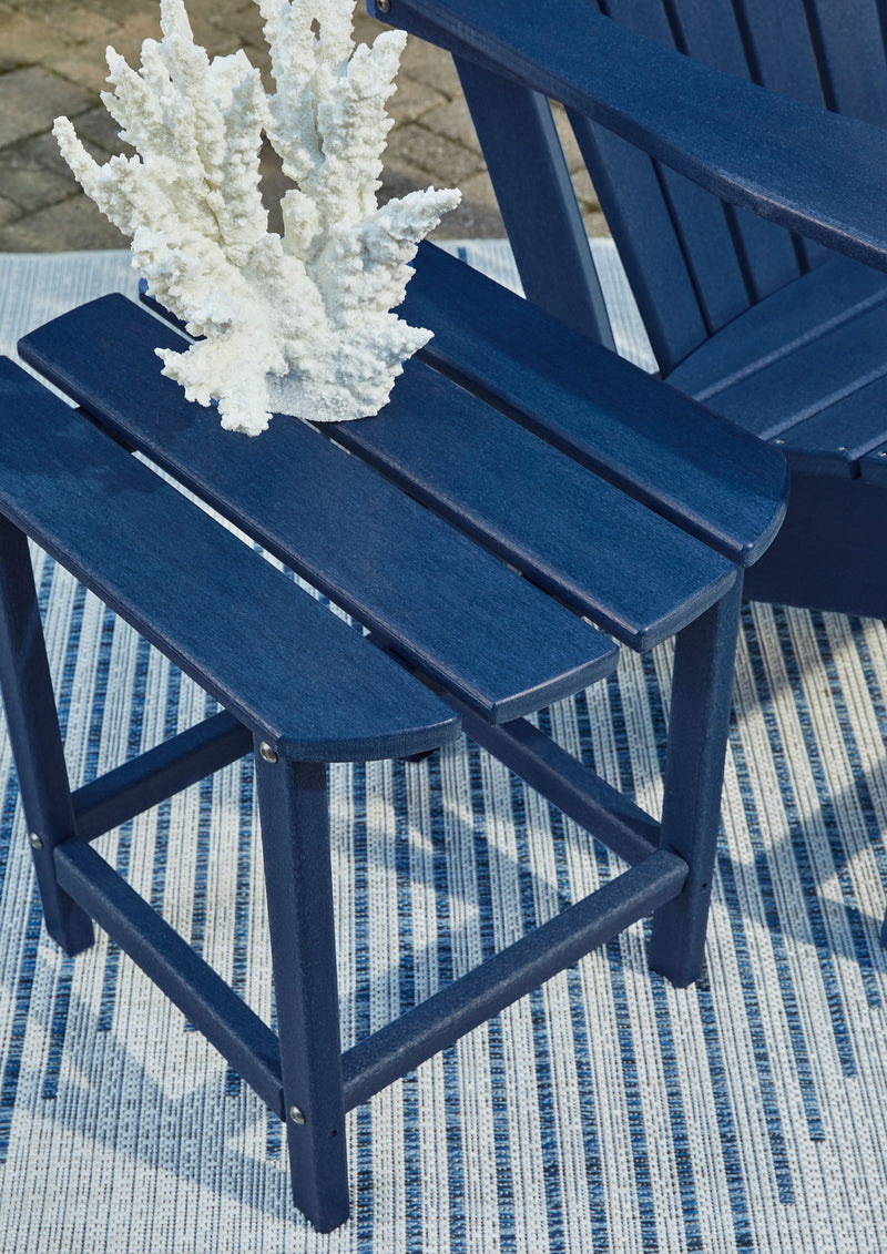 Signature Design by Ashley Sundown Treasure outdoor end table with a rustic wood finish and sturdy legs for patio or garden use.