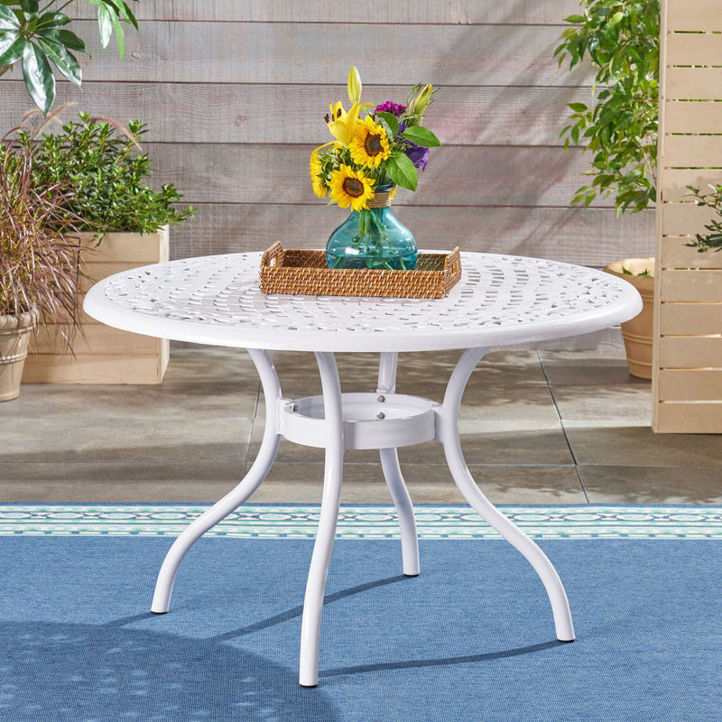 Tranquilius - Outdoor Round Dining Table With Lattice Tabletop, Umbrella Hole And Curved Legs - R&R Furniture Gallery (Fountain Valley, CA)