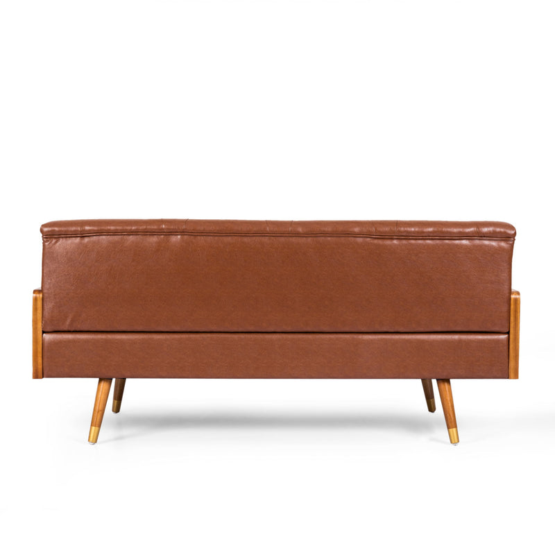 Adelaide - Mid Century Modern Tufted Sofa With Rolled Accent Pillows - Light Brown - R&R Furniture Gallery (Fountain Valley, CA)