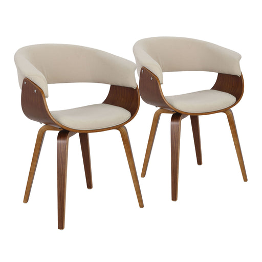 Set of two Lumi Source Vintage Mod mid-century modern dining chairs with sleek wooden frames and upholstered seats.