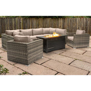 9 Piece Outdoor Sectional Set With Fire Pit Table And Cushions - Beige - R&R Furniture Gallery (Fountain Valley, CA)