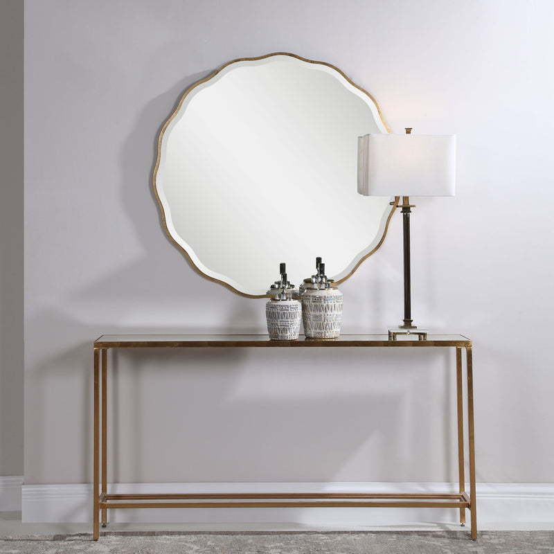 Uttermost Aneta round wall mirror with a sleek frame, perfect for modern interior decor and home accents.