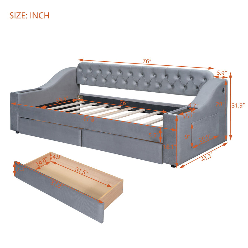 Upholstered Daybed With Storage Armrests And USB Port - R&R Furniture Gallery (Fountain Valley, CA)