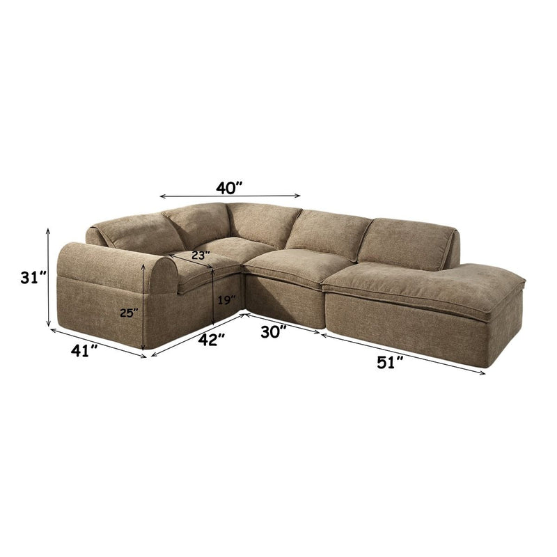 Almano - Modular Left Facing Arm Chair - Light Brown Chenille