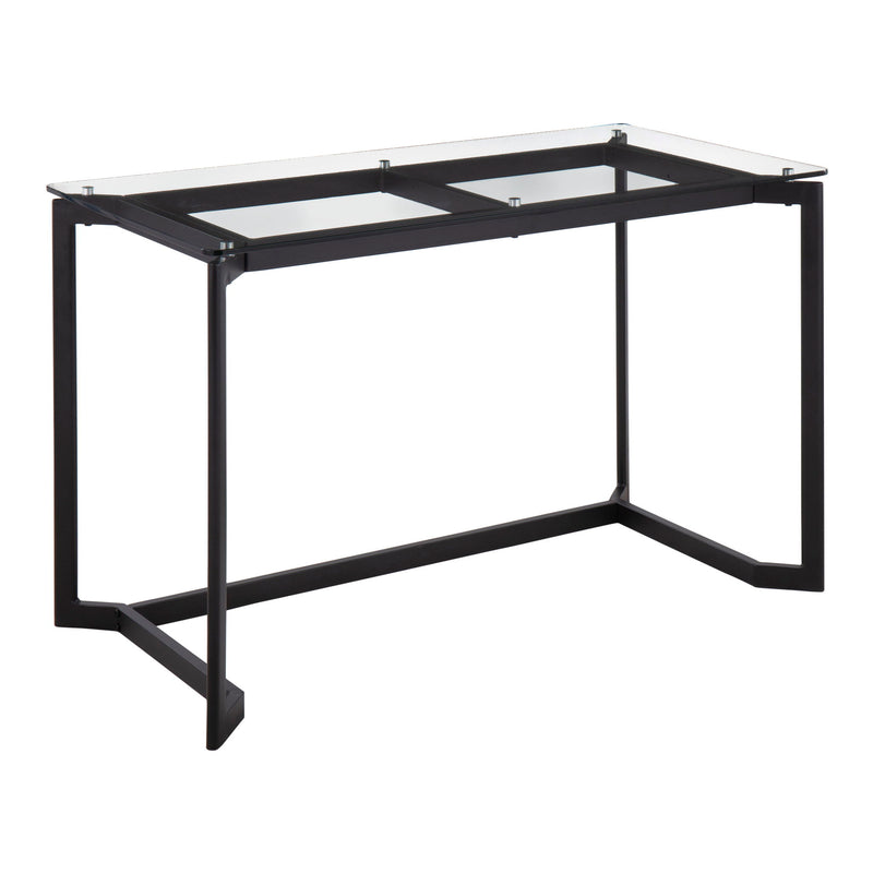 Lumi Source Masters modern office desk with black frame and clear glass top, ideal for contemporary workspace or home office.