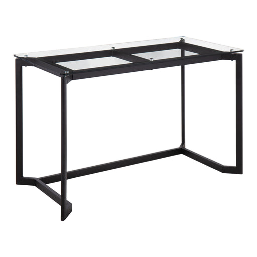 Lumi Source Masters modern office desk with black frame and clear glass top, ideal for contemporary workspace or home office.