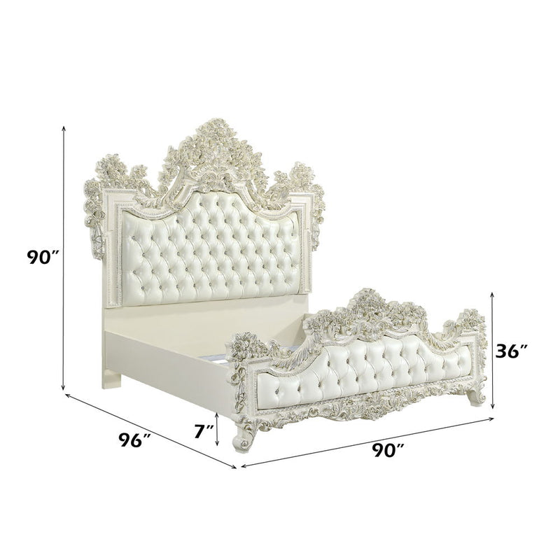 Adara - Eastern King Bed - Pearl White Synthetic Leather & Antique White - R&R Furniture Gallery (Fountain Valley, CA)