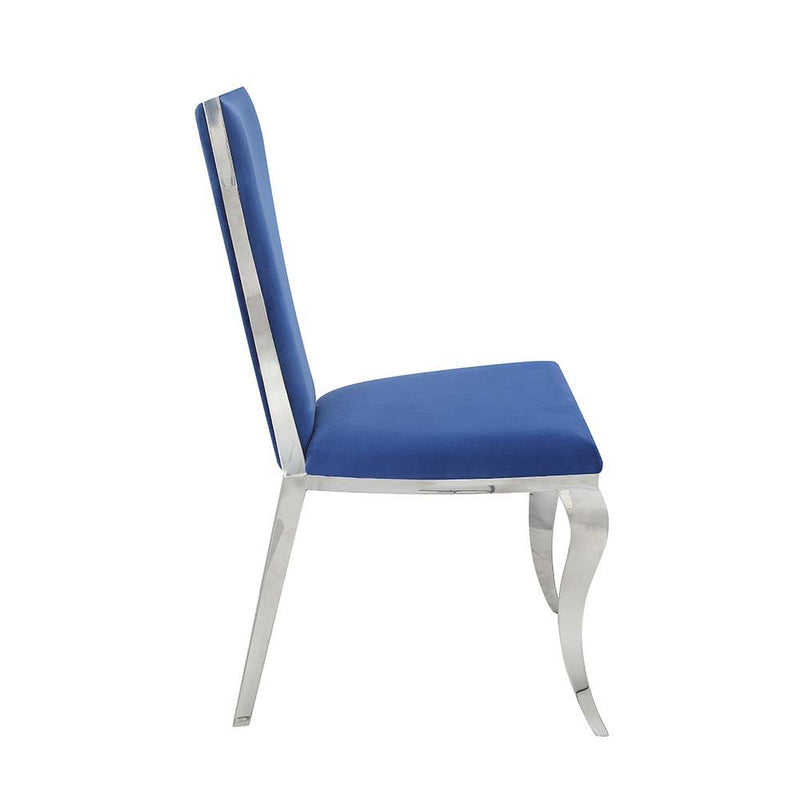 Azriel - Side Chair (Set of 2) - Blue Velvet & Mirroed Silver - R&R Furniture Gallery (Fountain Valley, CA)
