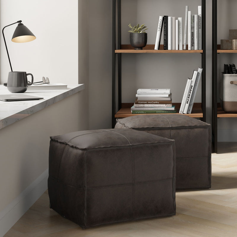 Sheffield - Square Pouf - Distressed Dark Brown - R&R Furniture Gallery (Fountain Valley, CA)